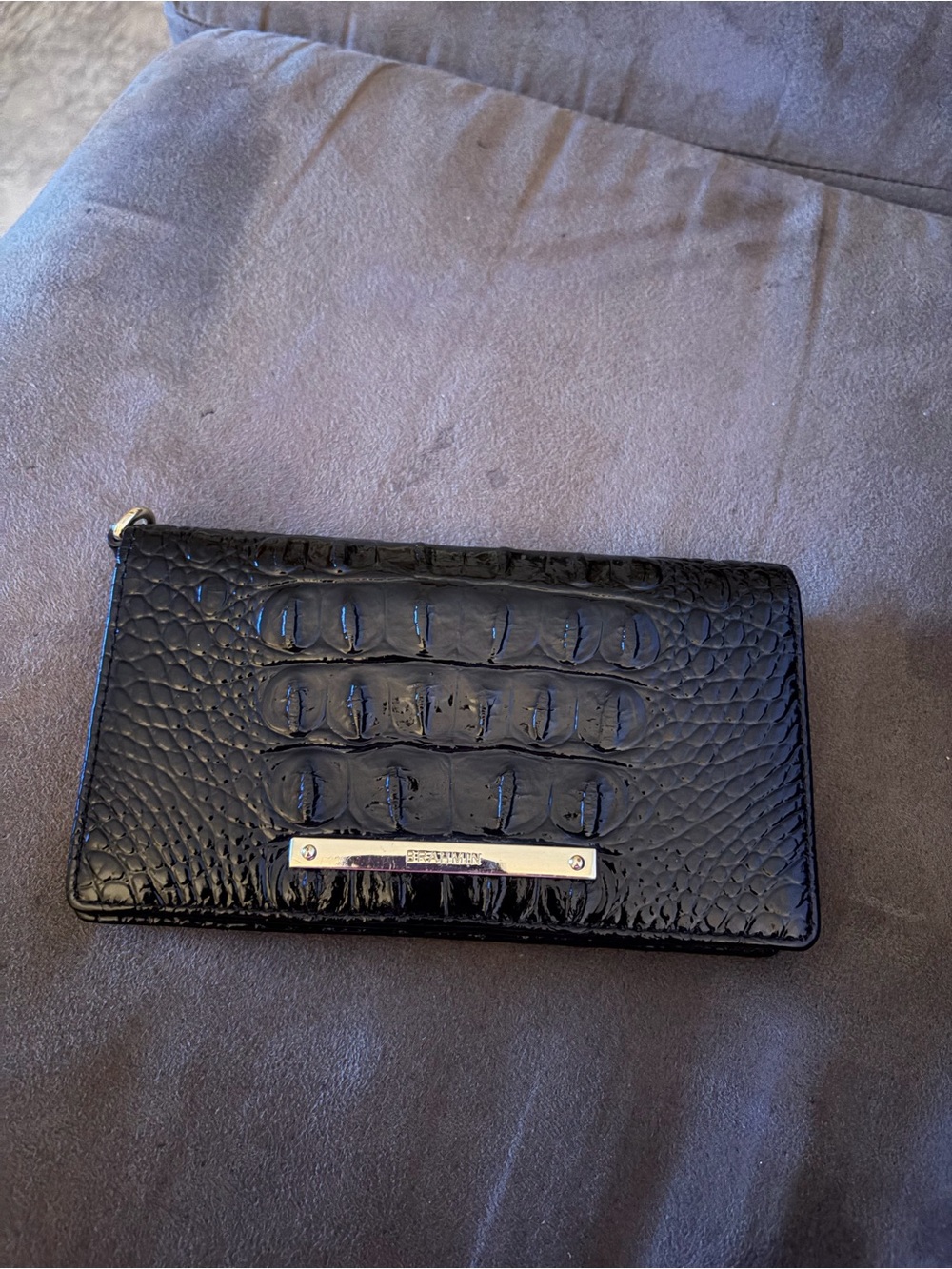 Brahmin Black Croc-Embossed Wristlet Clutch